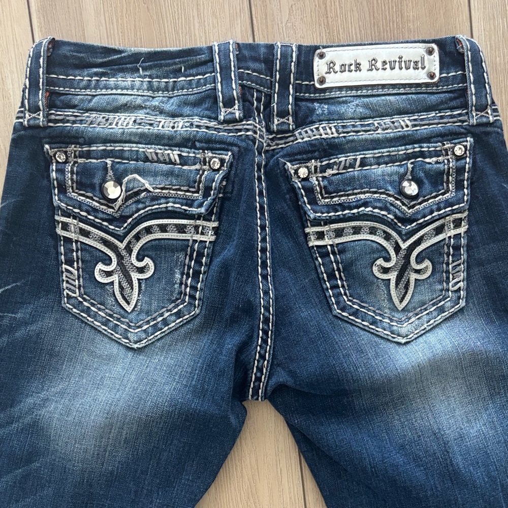 Rock Revival Blue Jeans with Orange Stitching
